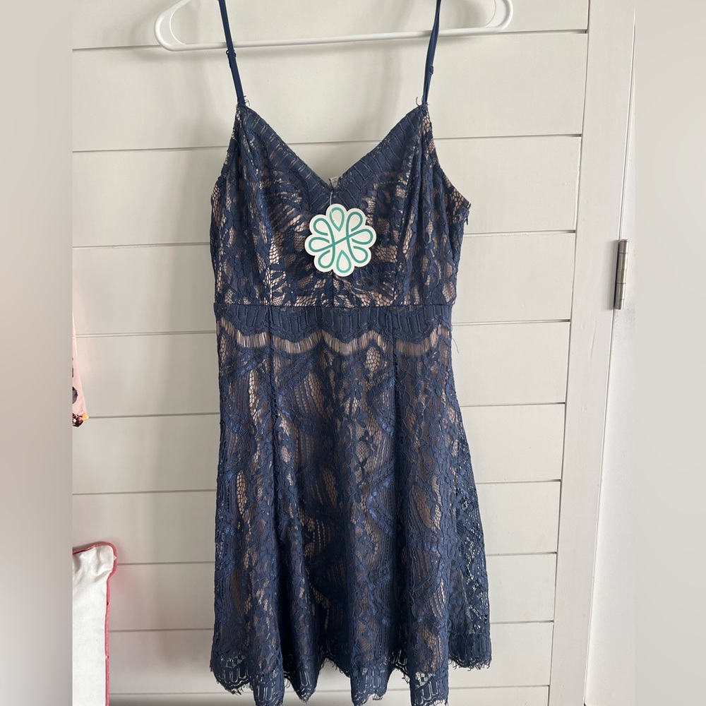 Shop Hopes navy lace formal dress, NWT